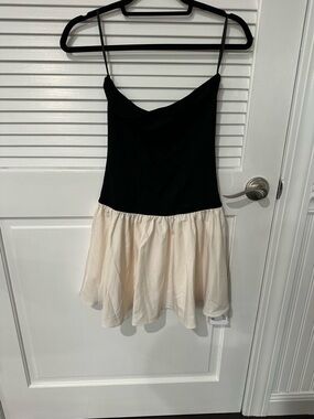 Commense Black and Cream Strapless Skater Dress